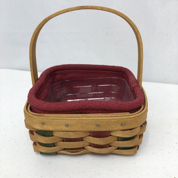 2003 Longaberger Holiday Helper Basket w/Handle, Protector, Fabric Liner Vintage - Picture 1 of 9